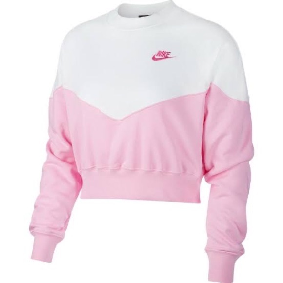 Nike Sweaters - Nike ➰ ladies pink white long sleeve crew neck cropped jumper XS